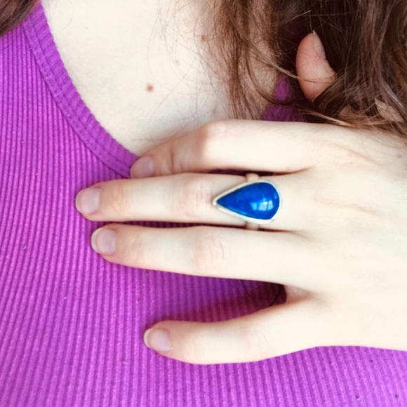 SOLD 🦋Sterling Silver Lapis tear drop ring🦋 - Picture 6 of 6